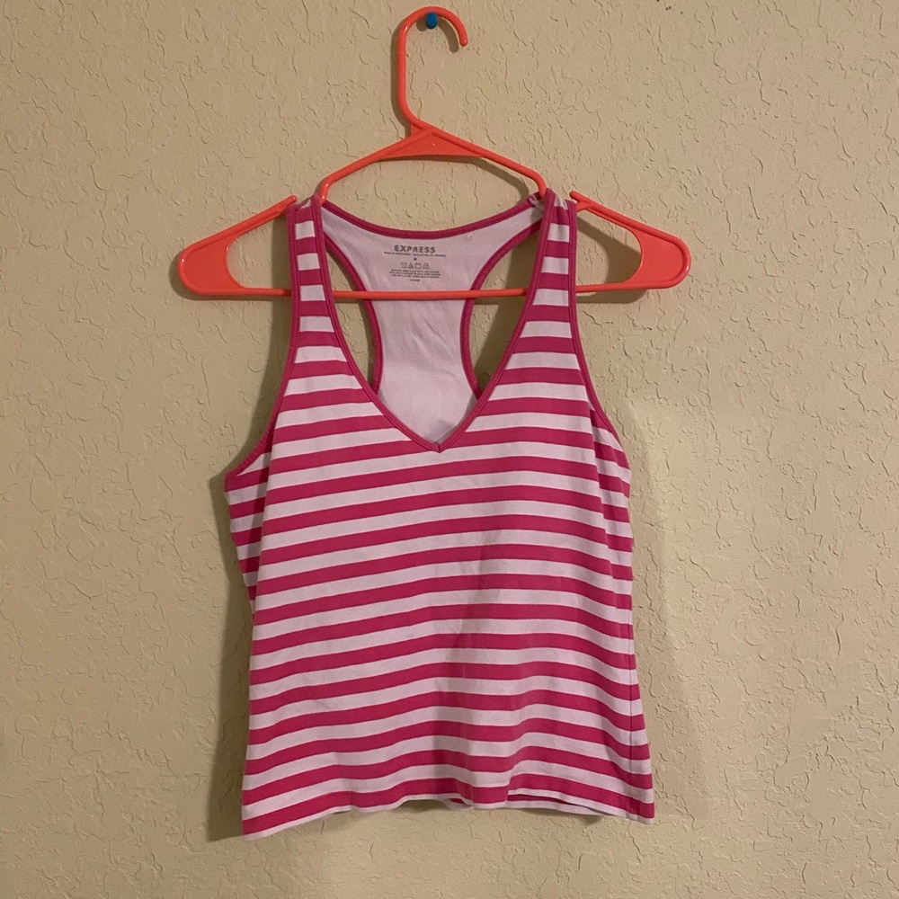 Express Pink and White Striped Racerback Tank